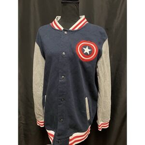 Marvel Captain‎ America Varsity Jacket Women's XL Blue Gray Snap Star Shield